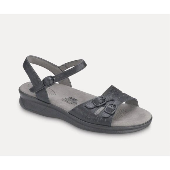 SAS Duo Buckle Strap Tripad Comfort Leather Sandals black Sz 9 W Walking - Picture 1 of 7